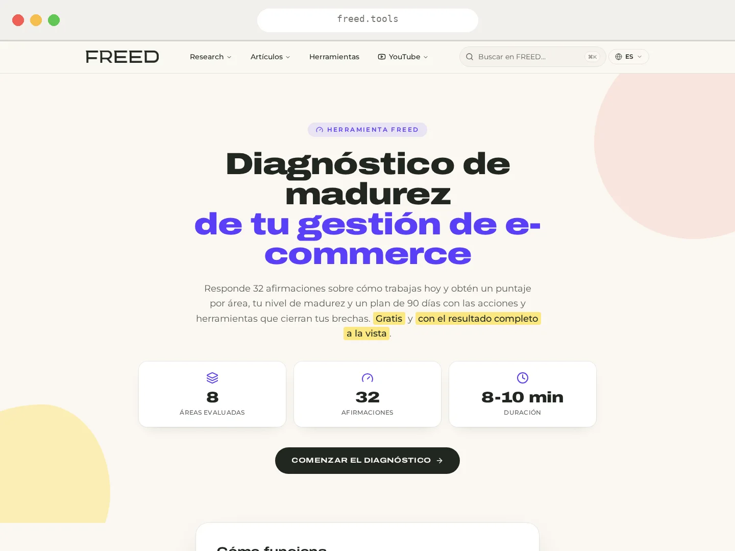 Herramienta de diagnóstico de madurez de gestión de e-commerce en FREED Tools