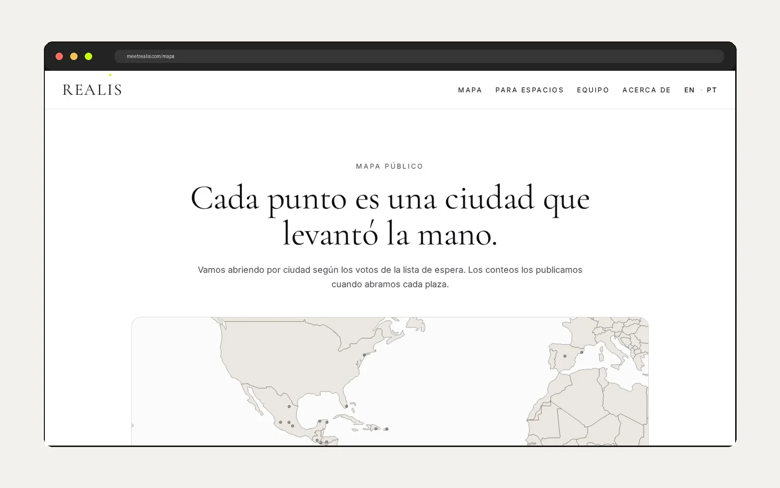 Mapa de ciudades de Latinoamérica disponibles en REALIS
