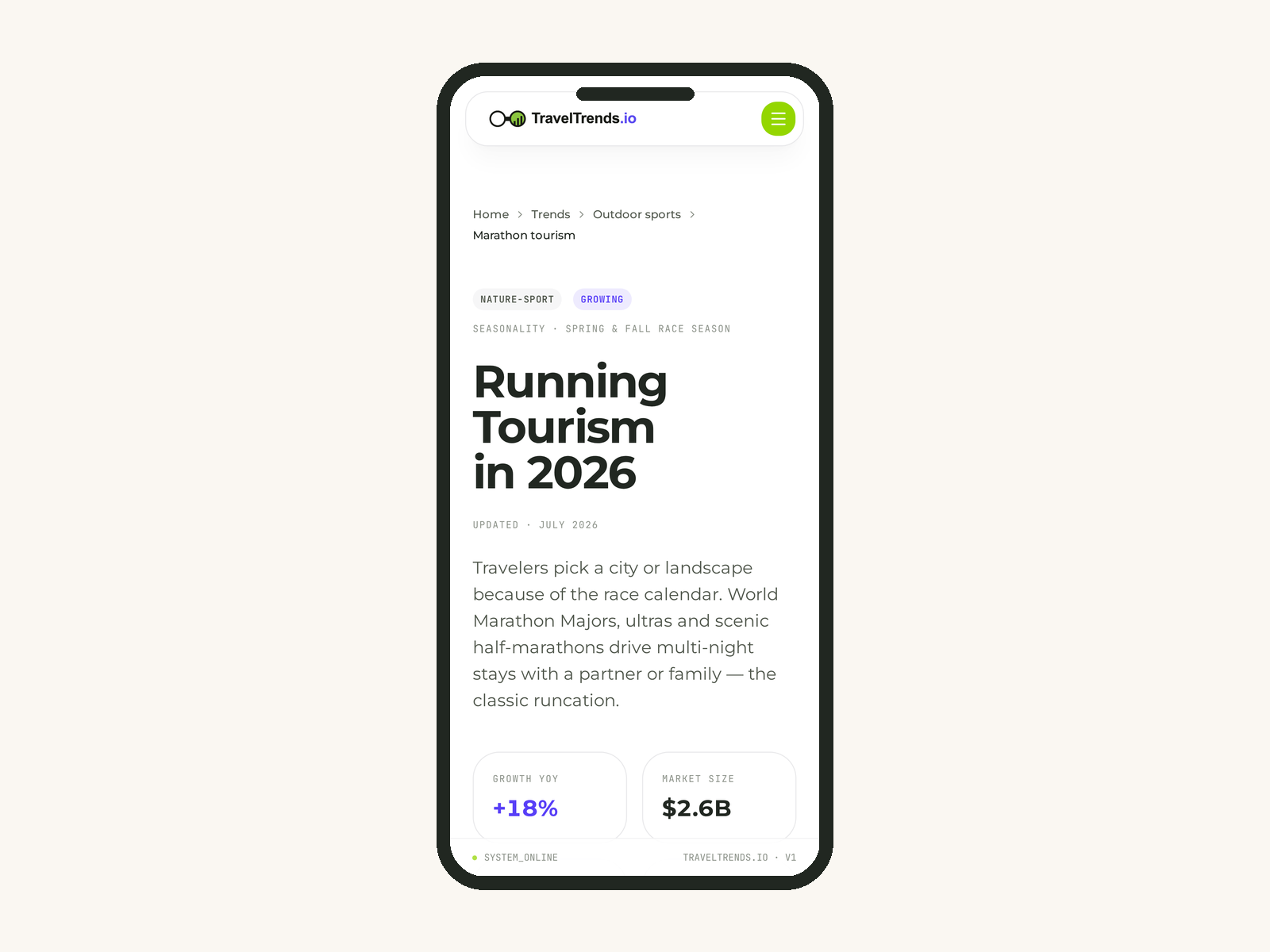 Fișa Running Tourism pe mobil