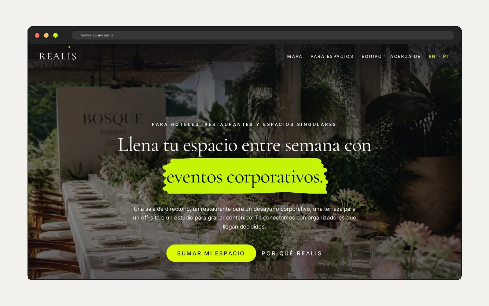 Página de REALIS para sumar hoteles, restaurantes y espacios singulares